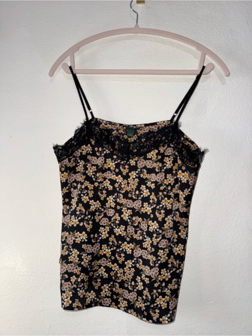 wild fable Black Floral Lace Trim Cami Top